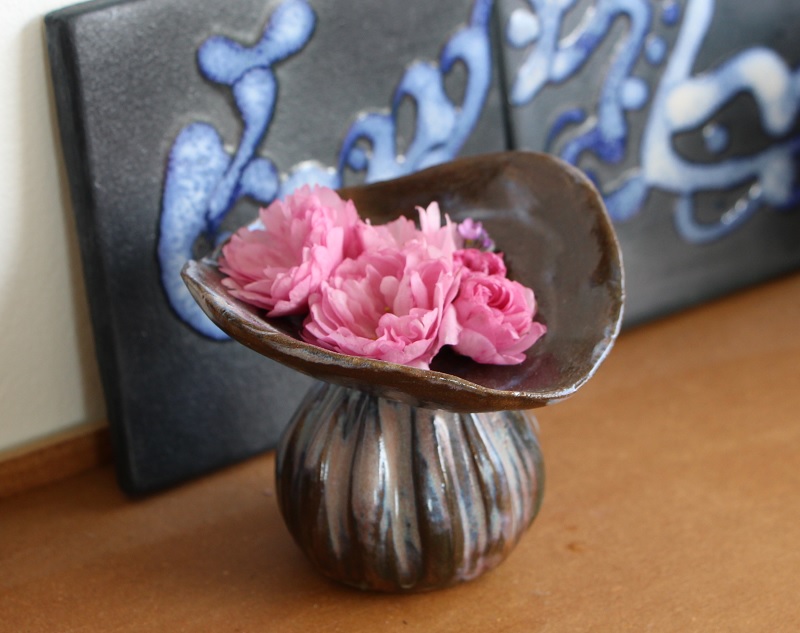 vase à pâquerettes (avec des prunus) - grès émaillé